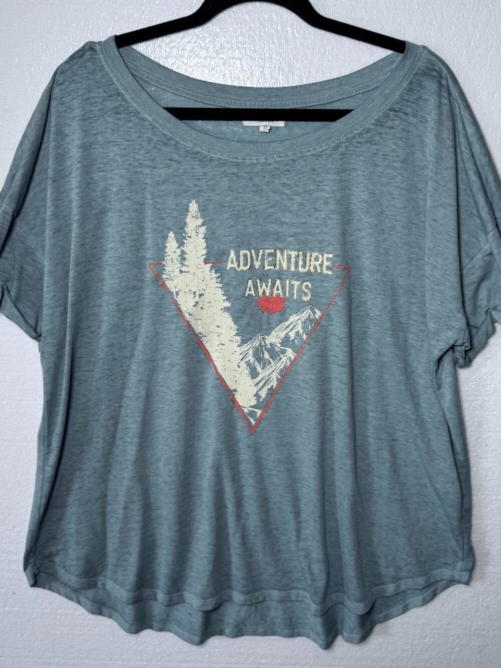 Maurices Womens Plus Size 2X Blue Adventure Awaits Graphic Tee T-Shirt Mountain